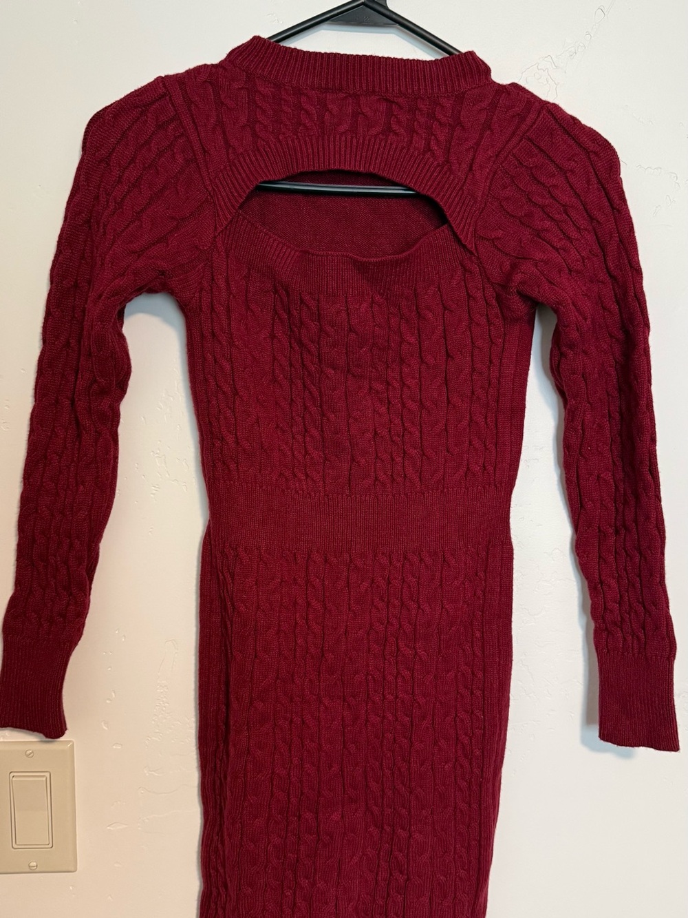 Off-the-Shoulder Cable Knit Dress in Burgundy